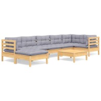 vidaXL 8 Piece Patio Lounge Set with Gray Cushions Solid Pinewood