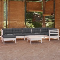 vidaXL 8 Piece Patio Lounge Set with Cushions White Solid Pinewood