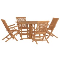 Vidaxl 5 Piece Folding Patio Dining Set Solid Wood Teak