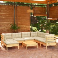 vidaXL 8 Piece Patio Lounge Set with Cream Cushions Solid Pinewood