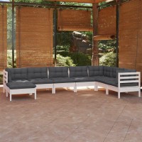 vidaXL 8 Piece Patio Lounge Set with Cushions White Solid Pinewood