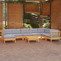 vidaXL 9 Piece Patio Lounge Set with Gray Cushions Solid Pinewood