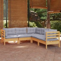 vidaXL 5 Piece Patio Lounge Set with Gray Cushions Solid Pinewood