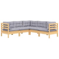 vidaXL 5 Piece Patio Lounge Set with Gray Cushions Solid Pinewood