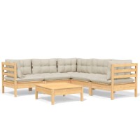 vidaXL 6 Piece Patio Lounge Set with Cream Cushions Solid Pinewood