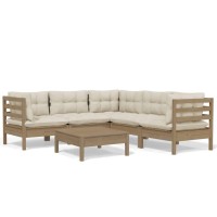 vidaXL 6 Piece Patio Lounge Set with Cushions Honey Brown Pinewood