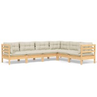 vidaXL 6 Piece Patio Lounge Set with Cream Cushions Solid Pinewood