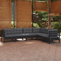 vidaXL 6 Piece Patio Lounge Set with Cushions Black Solid Pinewood