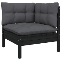 vidaXL 6 Piece Patio Lounge Set with Cushions Black Solid Pinewood