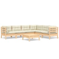 vidaXL 7 Piece Patio Lounge Set with Cream Cushions Solid Pinewood