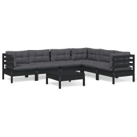 vidaXL 7 Piece Patio Lounge Set with Cushions Black Solid Pinewood