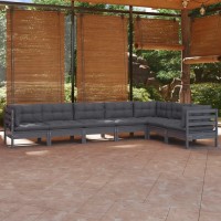 vidaXL 7 Piece Patio Lounge Set with Cushions Gray Solid Pinewood