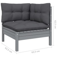 vidaXL 7 Piece Patio Lounge Set with Cushions Gray Solid Pinewood