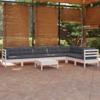 vidaXL 8 Piece Patio Lounge Set with Cushions White Solid Pinewood