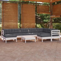 vidaXL 10 Piece Patio Lounge Set with Cushions White Solid Pinewood