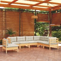 vidaXL 7 Piece Patio Lounge Set with Cream Cushions Solid Pinewood