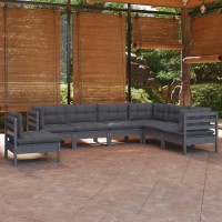 vidaXL 7 Piece Patio Lounge Set with Cushions Gray Solid Pinewood