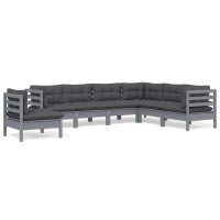 vidaXL 7 Piece Patio Lounge Set with Cushions Gray Solid Pinewood