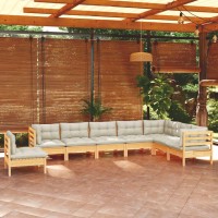 vidaXL 8 Piece Patio Lounge Set with Cream Cushions Solid Pinewood