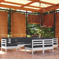 vidaXL 9 Piece Patio Lounge Set with Cushions White Solid Pinewood