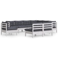 vidaXL 9 Piece Patio Lounge Set with Cushions White Solid Pinewood