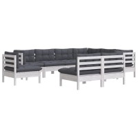 vidaXL 9 Piece Patio Lounge Set with Cushions White Solid Pinewood