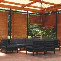 vidaXL 9 Piece Patio Lounge Set with Cushions Black Solid Pinewood