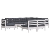 vidaXL 10 Piece Patio Lounge Set with Cushions White Solid Pinewood