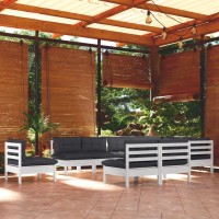 vidaXL 10 Piece Patio Lounge Set with Cushions White Solid Pinewood