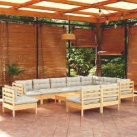 vidaXL 11 Piece Patio Lounge Set with Cream Cushions Solid Pinewood