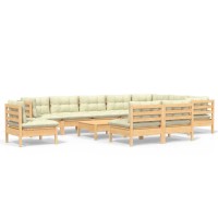 vidaXL 11 Piece Patio Lounge Set with Cream Cushions Solid Pinewood