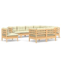 vidaXL 9 Piece Patio Lounge Set with Cream Cushions Solid Pinewood