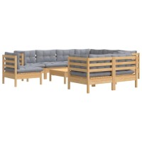 vidaXL 10 Piece Patio Lounge Set with Gray Cushions Solid Pinewood