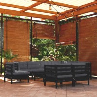 vidaXL 10 Piece Patio Lounge Set with Cushions Black Solid Pinewood