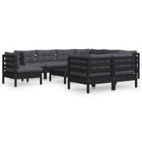 vidaXL 10 Piece Patio Lounge Set with Cushions Black Solid Pinewood