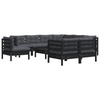 vidaXL 10 Piece Patio Lounge Set with Cushions Black Solid Pinewood