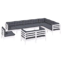 vidaXL 10 Piece Patio Lounge Set with Cushions White Solid Pinewood