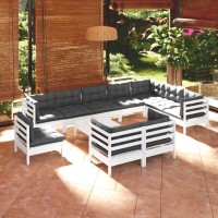 vidaXL 11 Piece Patio Lounge Set with Cushions White Solid Pinewood