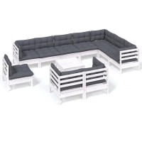 vidaXL 11 Piece Patio Lounge Set with Cushions White Solid Pinewood