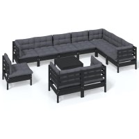 vidaXL 11 Piece Patio Lounge Set with Cushions Black Solid Pinewood