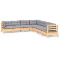 vidaXL 7 Piece Patio Lounge Set with Gray Cushions Solid Pinewood