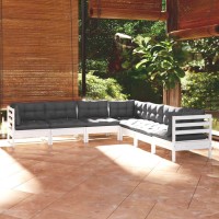 vidaXL 7 Piece Patio Lounge Set with Cushions White Solid Pinewood