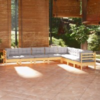 vidaXL 8 Piece Patio Lounge Set with Gray Cushions Solid Pinewood