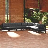 vidaXL 8 Piece Patio Lounge Set with Cushions Black Solid Pinewood