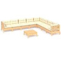 vidaXL 9 Piece Patio Lounge Set with Cream Cushions Solid Pinewood