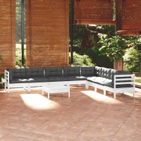 vidaXL 9 Piece Patio Lounge Set with Cushions White Solid Pinewood