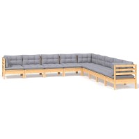 vidaXL 9 Piece Patio Lounge Set with Gray Cushions Solid Pinewood