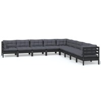 vidaXL 9 Piece Patio Lounge Set with Cushions Black Solid Pinewood