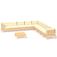 vidaXL 10 Piece Patio Lounge Set with Cream Cushions Solid Pinewood