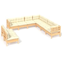 vidaXL 9 Piece Patio Lounge Set with Cream Cushions Solid Pinewood